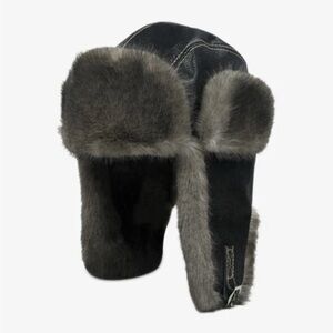 Men's Black and Gray Fur Trapper Hat, NWT